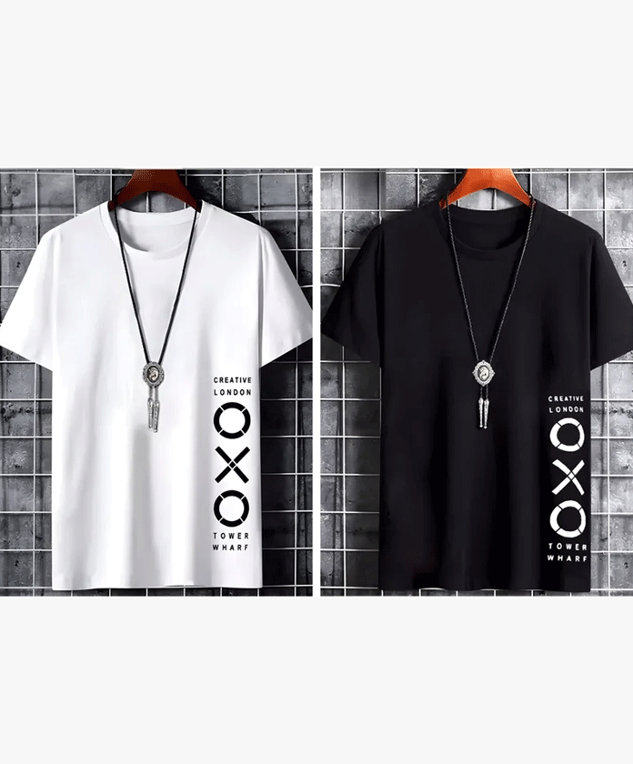 Jaqque Men Printed Round Neck Polyester White, Black T-Shirt