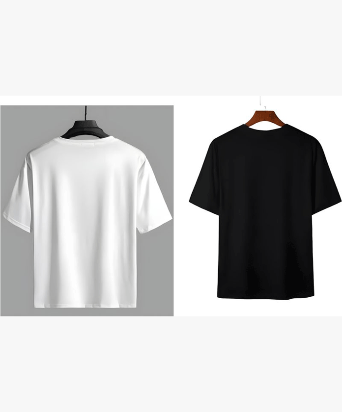 Jaqque Men Printed Round Neck Polyester White, Black T-Shirt