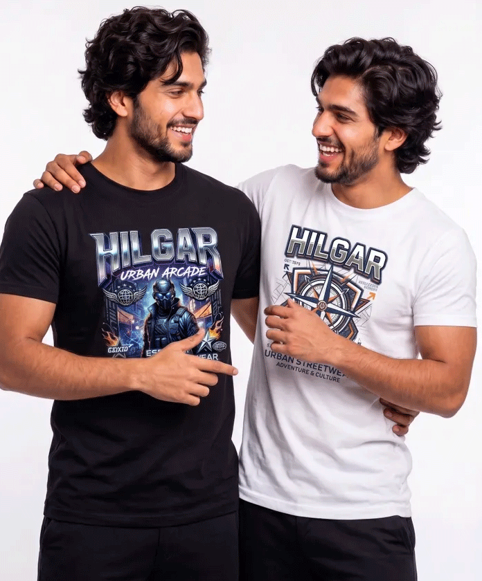 NVGARMENT Pack of 2 Men Printed Round Neck Polyester Black, White T-Shirt
