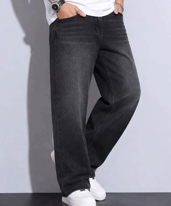 DENWOX Men Straight Fit Mid Rise Grey Jeans