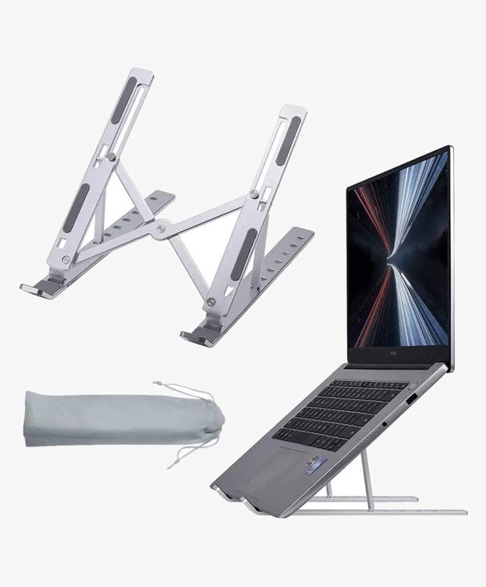 Frodiox Aluminum 6 Adjustable Foldable Portable Laptop Stand Desktop Tablet Stand FR14 Aluminium Rotatable Laptop Stand with Adjustable Height Compatible with Universal Laptops (Silver)
